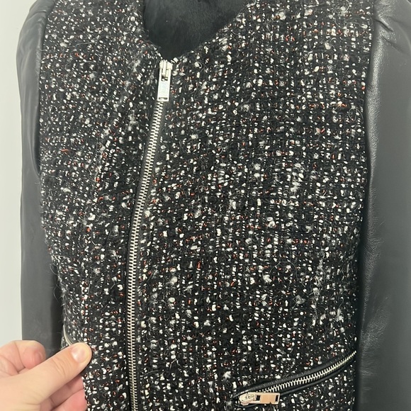 Zara Woman Bouclé Black Leather Sleeved Fully lined Coat Jacket - Size X-Small - Picture 11 of 12